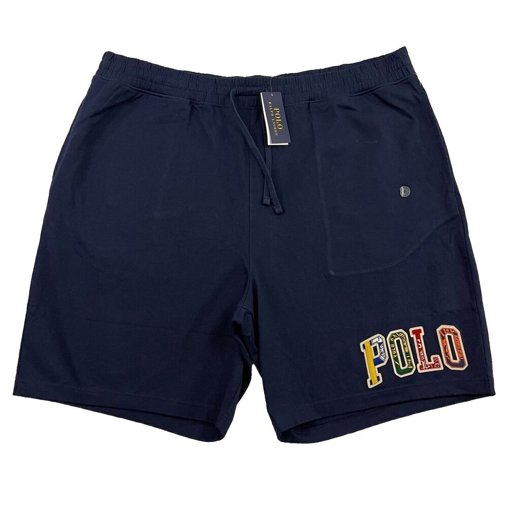 Polo Ralph Lauren Shorts Mens 3XB Navy Blue Jersey Fleece Spell Out Logo $125